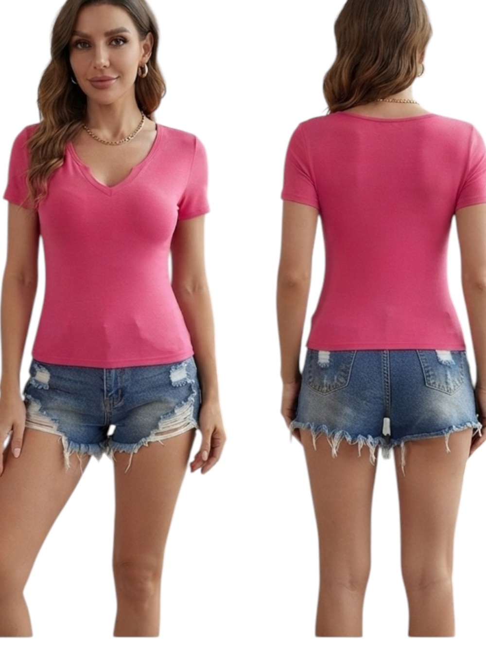 SHEIN Clasi Notched Neck Solid Tee size S new without tag